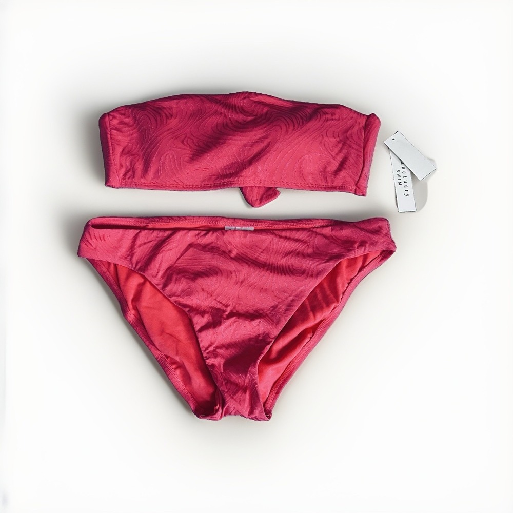 Sanctuary Bikini Set Cactus Flower Pink Textured Bandeau Swim L SAIE25183S-TJ